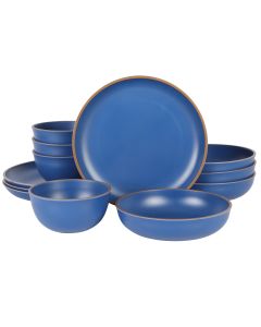 Gibson Home Rockabye 12 Piece Double Bowl Malemine Dinnerware Set in Blue